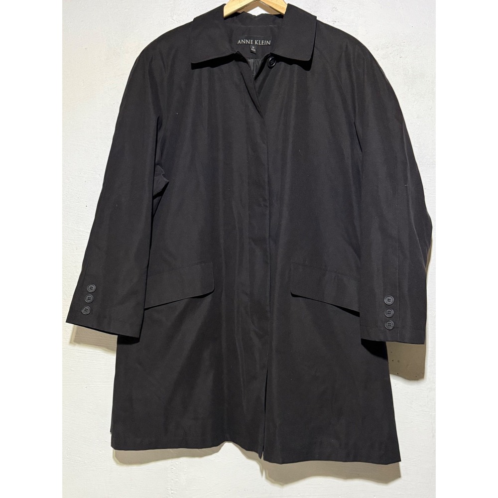 Anne Klein Womens 1X Black Microfiber Rain Jacket Water Repellent Car Coat NEW